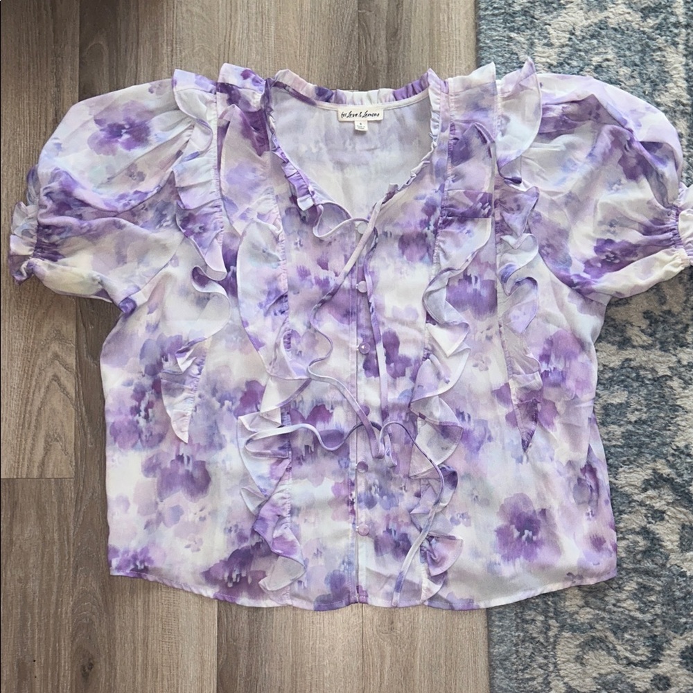 For Love and Lemons Lavender Floral Ruffle Blouse